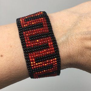 Red Black Ladder Geometric Design Loom Woven Seed Bead Bracelet